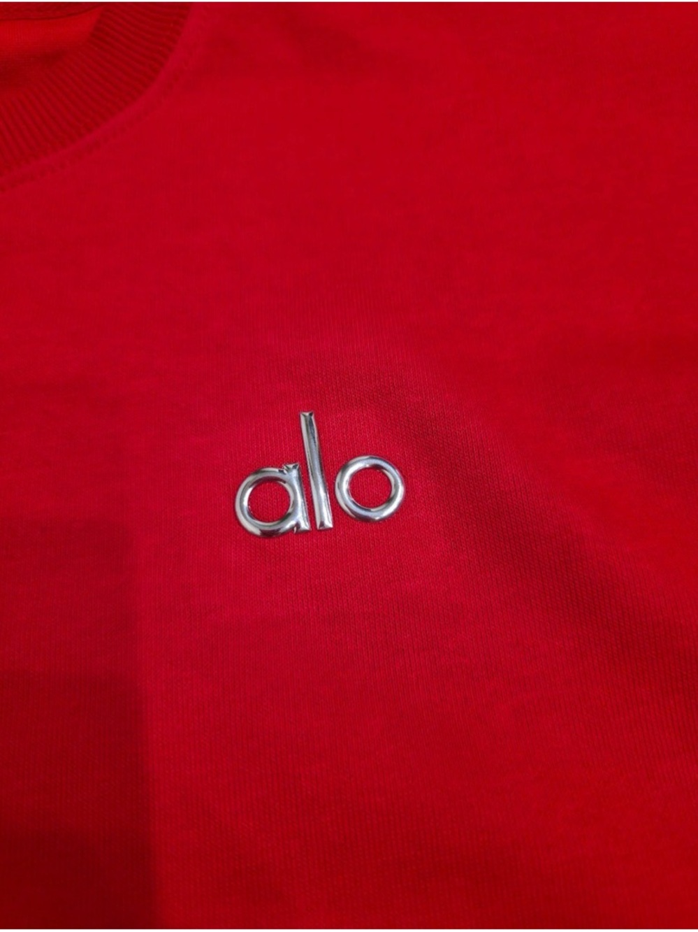 ALO Yoga Red Crewneck Sweatshirt with Silver Logo